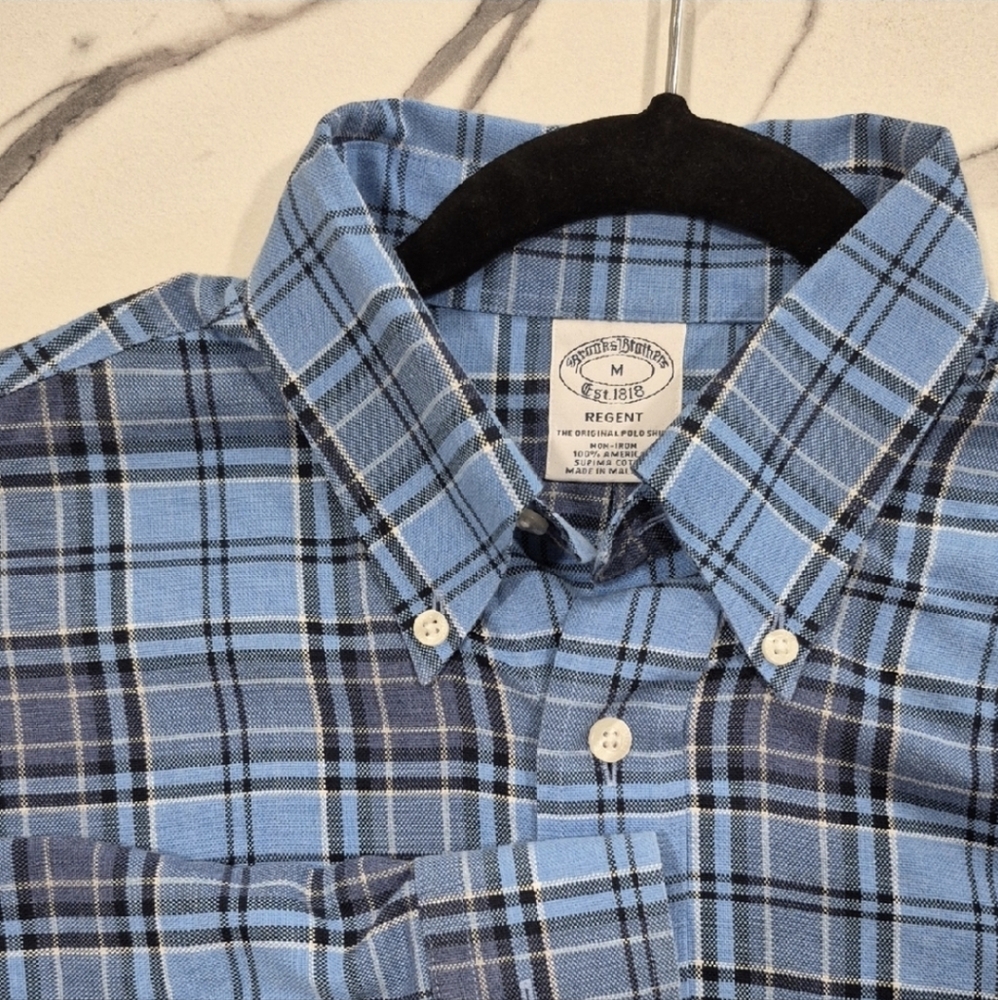 EUC Brooks Brothers Oxford Shirt, Regent Medium, Long Sleeve Blue Plaid